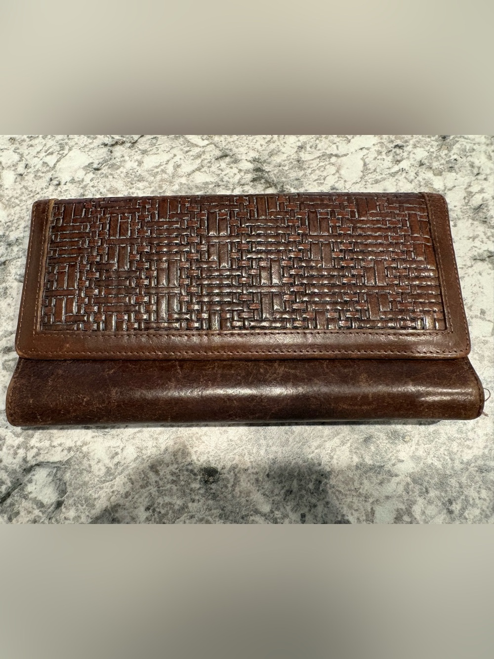 Brahmin Brown Woven Leather Checkbook Wallet